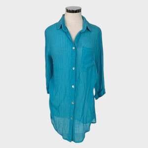 Pacific Beach Small Button Front Swim Cover Up Teal Turquoise